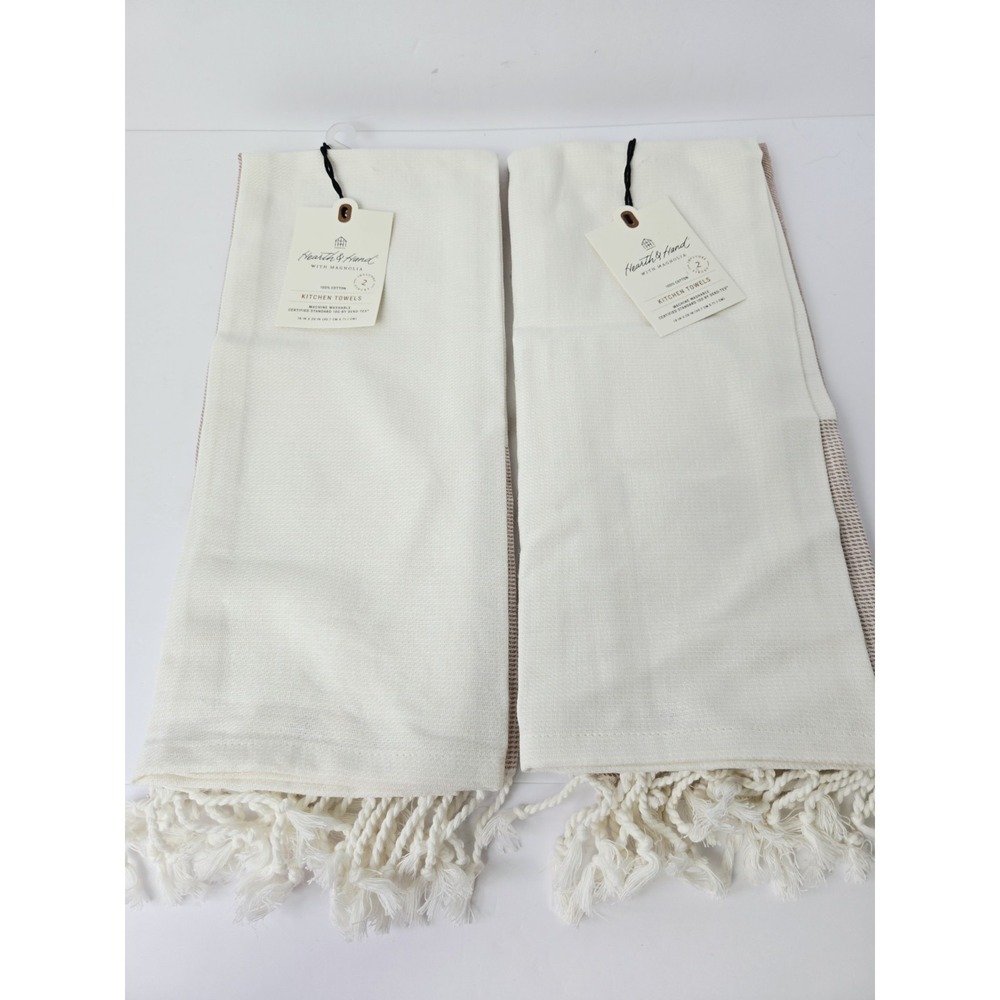 Magnolia Heart and Hand kitchen towels 2 piece x 2‎ cotton pink/red white NEW